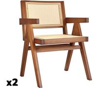 Tectake 2 Sillas comedor ratán vienés, estilo Boho, carga 120kg, roble oscuro