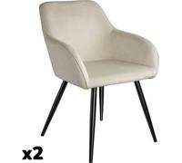 Tectake 2 Sillas de comedor aterciopeladas 58 x 62 x 82 cm crema/negro