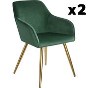 Tectake 2 Sillas de comedor aterciopeladas 58 x 62 x 82 cm verde oscuro/dorado