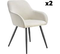 TecTake® Sillas de Comedor, Silla Acolchada con Tejido de Pana, Respaldo Continuo, Patas de Acero Robustas, Muebles Comedor, Sillas Comedor Modernas, Silla Comedor Nordica - 2 Sillas Crema/Negro