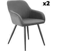 TecTake® Sillas de Comedor, Silla Acolchada con Tejido de Pana, Respaldo Continuo, Patas de Acero Robustas, Muebles Comedor, Sillas Comedor Modernas, Silla Comedor Nordica - 2 Sillas Gris/Negro