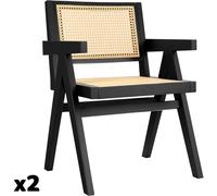 Tectake 2 Sillas de comedor, ratán vienés, estilo Boho, carga 120 kg, negro