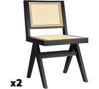 TecTake® Silla Estilo Boho, Ratán Vienés, Sin Reposabrazos, Madera Maciza, Silla Cocina, Muebles de Cocina, Muebles de Salon, Sillas de Comedor - 2 Unidades Negro