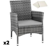 TecTake® Set de 2 Sillones en Ratán y Acero, Muebles Jardín Exterior Resistentes a la Intemperie, Sillón para Conjunto Jardín Exterior, Cojines con Fundas Intercambiables, Fácil Montaje - Dos Grises