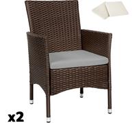 tectake® Set de 2 Sillones en Ratán y Acero, Muebles Jardín Exterior Resistentes a la Intemperie, Sillón para Conjunto Jardín Exterior, Cojines con Fundas Intercambiables, Fácil Montaje - marrón/beige