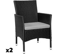 Tectake 2 sillas de ratán + 4 fundas, 59 x 57 x 85 cm, negro/beige
