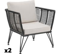 Tectake 2 sillones de jardín polirratán, diseño cuerda, 75,5x67x71, antracita