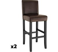 Tectake 2 taburetes altos acolchados, reposapiés, altura 76 cm, marrón