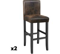 Tectake 2 taburetes altos acolchados, reposapiés, altura 76 cm, marrón antiguo