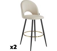 Tectake 2 taburetes altos con terciopelo, respaldo y reposapiés, crema/negro