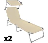 Tectake 2 tumbonas, 4 posiciones, toldo ajustable, 190 x 68 x 28 cm, beige