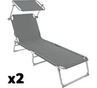 Tectake 2 tumbonas, 4 posiciones, toldo ajustable, 190 x 68 x 28 cm, gris