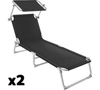 Tectake 2 tumbonas, 4 posiciones, toldo ajustable, 190 x 68 x 28 cm, negro