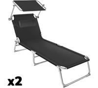Tectake 2 tumbonas ajustables en 4 niveles con parasol y reposacabezas, negro