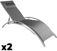 Tectake 2 tumbonas, aluminio, ajustable en 5 niveles, 180 x 59 x 50 cm, gris