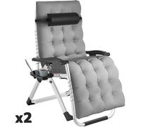 Tectake 2 tumbonas plegables, acolchadas con soporte, 84 x 168 x 82,5 cm, gris