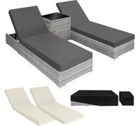 Tectake 2 tumbonas, poliratán y aluminio + mesa, funda protectora, gris claro