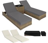 Tectake 2 tumbonas, poliratán y aluminio + mesa, funda protectora, natural