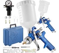 TecTake 2X Pistolas de Pintar pulverizadora de Pintura HVLP 1,3 + 0,8 mm maletín Conjunto manómetro