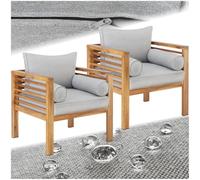 tectake® 2X Sillón de Jardín, Silla Terraza, Diseño Moderno y Minimalista, Madera Barnizada, Fundas Repelentes al Agua, Tapas Protectoras Antidelizantes, Mueble Jardin Exterior Resistente a Intemperie