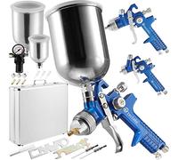 TecTake 3X Pistolas de Pintar pulverizadora Pintura HVLP 1,7 + 1,3 + 0,8 mm + maletín Conjunto