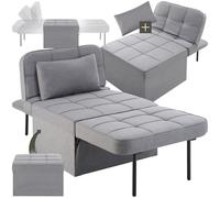 TecTake® 4 en 1 Taburete, Sillon, Tumbona o Sofa, Respaldo Ajustable en 6 Posiciones, Estructura de Acero, Acolchado Grueso, cojín Adicional para la Cabeza, Sofa Cama Plegable, Sillon Relax - Gris