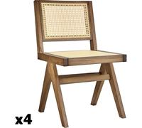 Tectake 4 Sillas comedor, ratán vienés, estilo Boho, carga 120kg, roble claro
