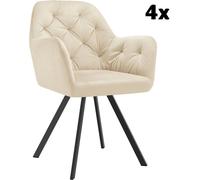 TecTake® Silla Giratoria de Terciopelo, Diseño Acolchado, Sillas de Comedor con Patas de Acero, Amplio Asiento, Respaldo Continuo, Giro 180°, Sillas Cocina, Sillas Comedor - 4 Sillas Crema