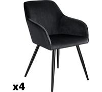 Tectake 4 sillas de comedor aterciopeladas 58 x 62 x 82 cm negro