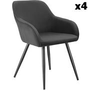 TecTake® Sillas de Comedor, Silla Acolchada con Tejido de Pana, Respaldo Continuo, Patas de Acero Robustas, Muebles Comedor, Sillas Comedor Modernas, Silla Comedor Nordica - 4 Sillas Antracita/Negro