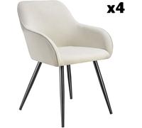 TecTake® Sillas de Comedor, Silla Acolchada con Tejido de Pana, Respaldo Continuo, Patas de Acero Robustas, Muebles Comedor, Sillas Comedor Modernas, Silla Comedor Nordica - 4 Sillas Crema/Negro