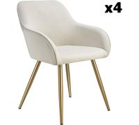 Tectake 4 sillas de comedor con diseño de pana 58 x 62 x 82 cm crema/oro