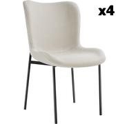 Tectake 4 Sillas de comedor tejido acolchado 54 x 62 x 90 cm blanco roto/negro