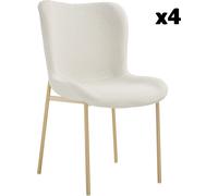 Tectake 4 Sillas de comedor tejido bouclé 54 x 62 x 90 cm blanco/dorado