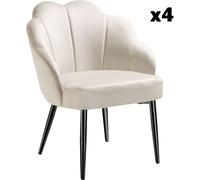 Tectake 4 sillones de cóctel, tapizado en terciopelo acolchado, crema/negro