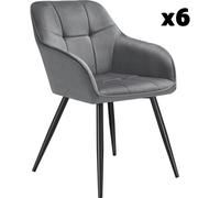 Tectake 6 sillas de comedor, efecto terciopelo, 58 x 62 x 82 cm gris/negro
