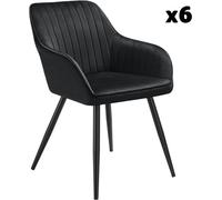 Tectake 6 sillas de comedor, efecto terciopelo, 58 x 62 x 82 cm negro/negro