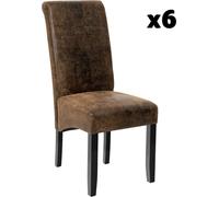 Tectake 6 Sillas de comedor ergonómicas, símil cuero, tapizadas marrón antiguo