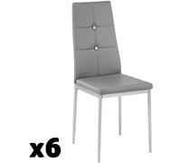 Tectake 6 Sillas de comedor tapizadas, respaldo alto con brillantes gris