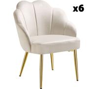 Tectake 6 sillas de comedor, tapizado en terciopelo acolchado, crema/oro