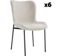 Tectake 6 Sillas de comedor tejido acolchado 54 x 62 x 90 cm blanco roto/negro