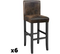 Tectake 6 taburetes altos acolchados, reposapiés, altura 76 cm, marrón antiguo