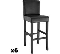 Tectake 6 taburetes altos acolchados, reposapiés, altura 76 cm, negro