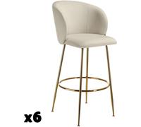 TecTake® Taburete Alto con Respaldo Acolchado, Silla Alta de Cocina con Reposapiés, Banqueta con Patas de Acero y Topes Antideslizantes, Silla de Bar, Taburete de Cocina - 6 sillas Crema/Oro