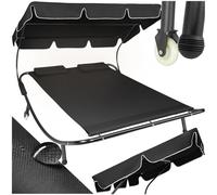 TecTake 800089 Tumbona Doble de Jardín, Parasol Plegable, 2 Cojines, Estructura de Metal, Interior & Exterior (Negro/Negro)