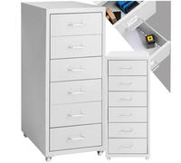tectake 800635 Cajonera con Ruedas de Metal, Contenedor, 6 Cajones para Almacenamiento, Ideal Oficina Despacho Trabajo, 41x28x69 cm (Gris Claro | No. 402488)