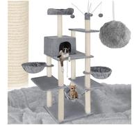 tectake® Árbol Rascador para Gatos con Hamaca, Bolas de Juego, Plataforma de Descanso y Protección Antivuelco - Gris