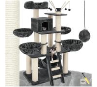 tectake 800740 Rascador para Gatos, Árbol Rascador, Columnas de Sisal, Caseta Plataforma 4 Nidos Hamaca, 130x79x195 cm (Gris/Blanco | No. 403327)