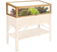 TecTake® Accesorio Jardinera Exterior de Madera, Inserto Protector Jardinera con Placas de Policarbonato, Resistente a Viento e Intemperie, con Estantería, Ideal Huerto Urbano, Macetero, 115x53x34cm