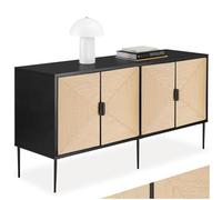 TecTake® Aparador Boho Madera con Puertas Magnéticas, 2 Compartimentos, Bisagras Softclose, Patas Acero, Mueble Auxiliar para Salón, Cocina, Mueble Recibidor - 47 x 150 x 77 cm Negro/Marrón
